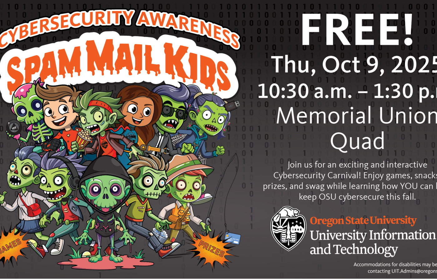 Join us for a free Cyber Carnival event from 10:30 am to 1:30 pm on Thursday, Oct. 9, in the MU Quad.