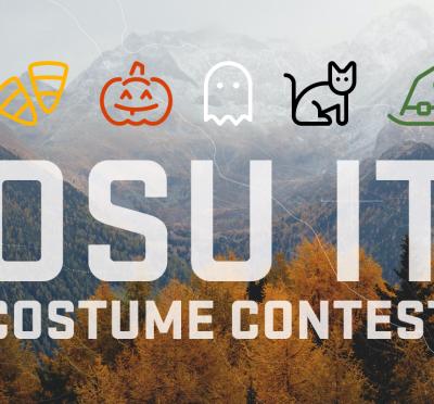 Fall trees with text: OSU IT Costume Contest