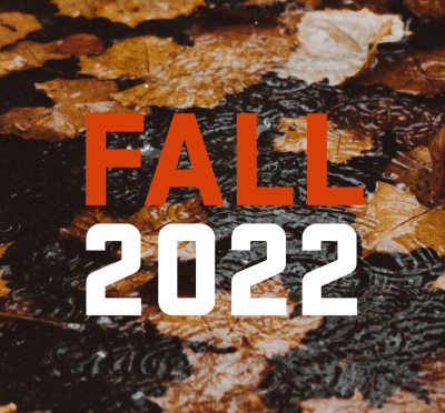 Leaves on the ground with the text: Fall 2022