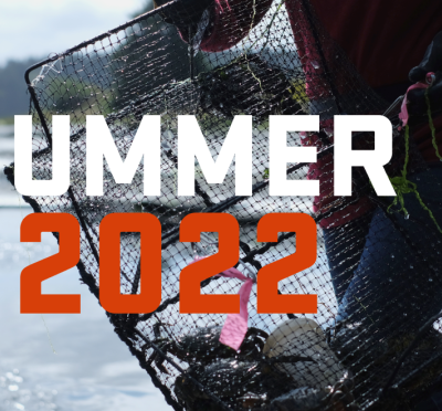 Close up photo of a crabbing pot with text: Summer 2022