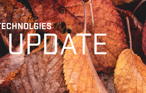 Autumn leaves with text: Academic Technologies Fall Update
