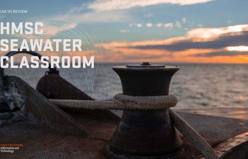 Ocean with the text: HMSC Seawater Classroom
