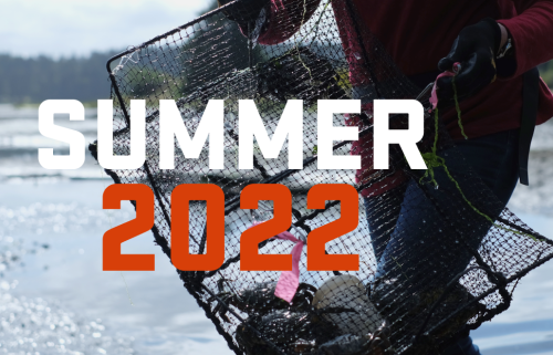 Close up photo of a crabbing pot with text: Summer 2022