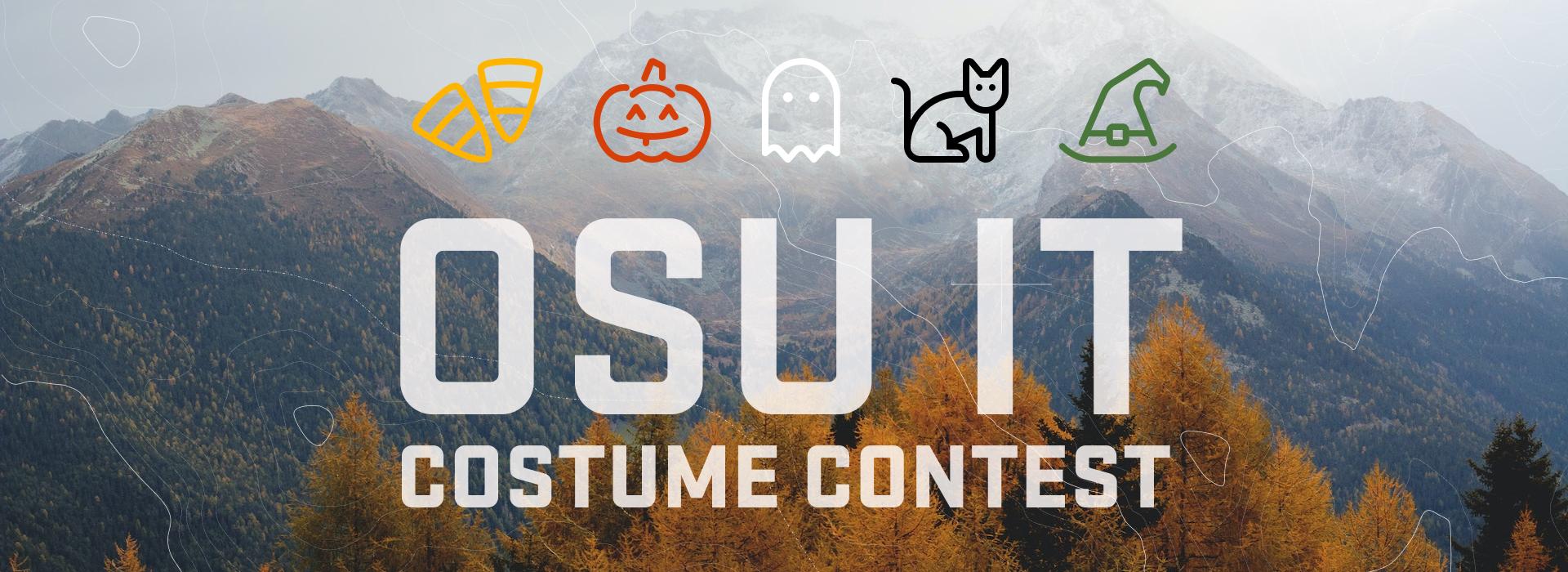 Fall trees with text: OSU IT Costume Contest